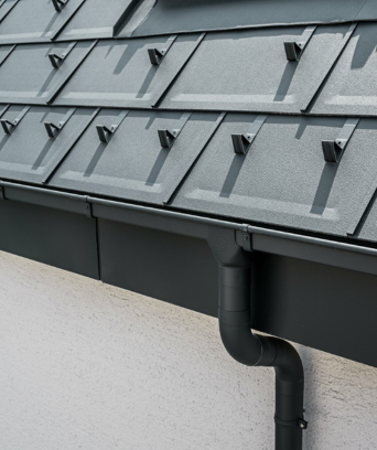 Gouttière de toiture installée pour évacuation des eaux de pluie